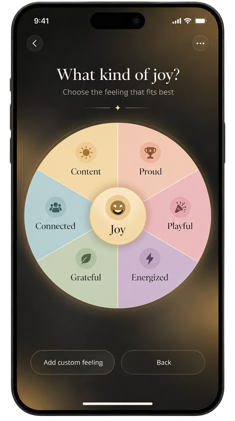 Expanded joy wheel with more specific feelings